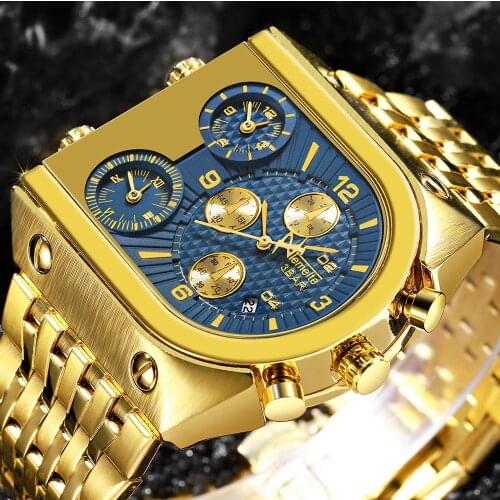 Top Brand TEMEITE Big Quartz Watches Men Military Waterproof Business Wristwatch Luxury Gold Steel Male Clock Relogio Masculino