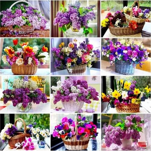 Flower Basket Diamond Painting Tulip Eustoma Mosaic Sticker Diamond Embroidery Home Decoration Wall Art Picture Handmade Gift