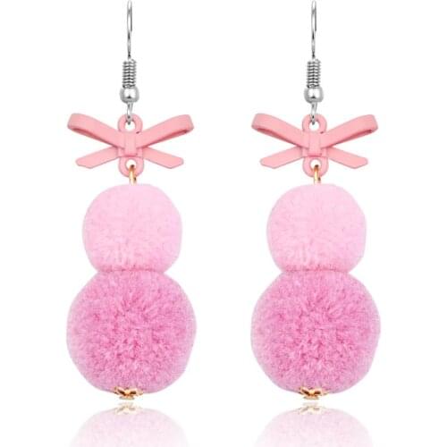 HC Fashion Plush Ball Drop Earrings For Women Korean Butterfly Mixed Color Long Dangle Earrings Gift Statement Winter Jewelry W