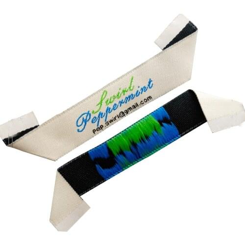 Customized Mitre Fold Woven Labels With Own Logo For Clothing Neck Garment Tags Custom Embroidered Label Sewing Fabric Tag