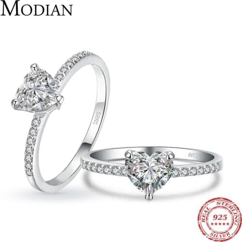 Modian Sparkling 925 Sterling Silver Heart 1CT Clear CZ Finger Rings For Women Classic Luxury Wedding Accessories Jewelry GIFT