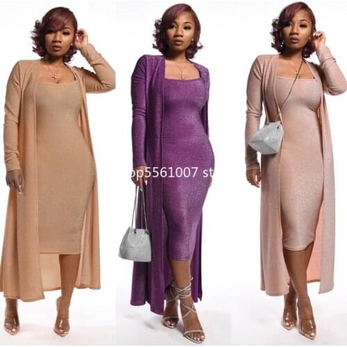 2 Piece Set Dress 2021 New African Fashion Long Coat Two Piece Bazin Suit Big Elastic For Lady