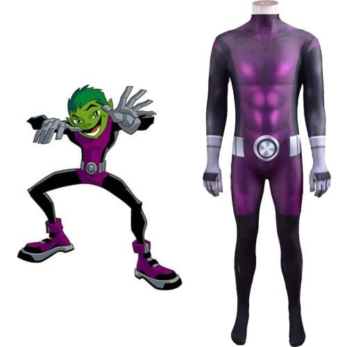 Super Hero Titans Attack Beast Boy Costume Cosplay Spandex Zentai Jumpsuit Bodysuit Disfraces De Halloween Costume for Adult/kid