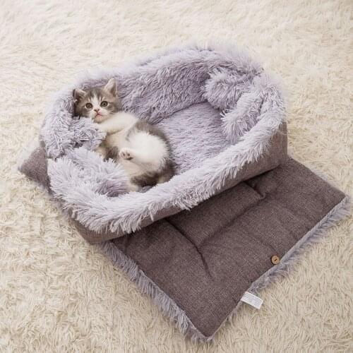 Cat Nesk Pet Plush Bed Mat Convertible Sofa Dual Purpose Washable Super Soft Warm Furry Small Dog Bed Basket For Cat Pets Carpet