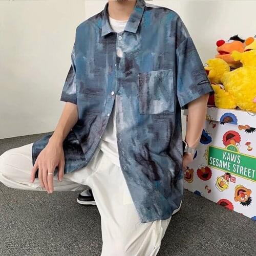 Summer Tie-dye Shirt Men Korean Fashion Loose Casual Shirt Men Harajuku Street Couple Four Hip-hop Short-sleeved Shirt Men M-2XL
