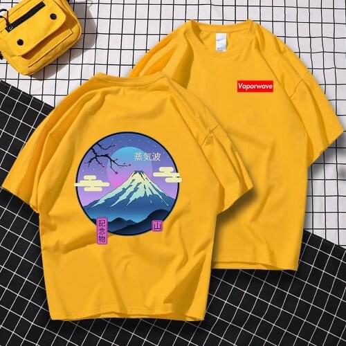 Cherry Blossom Fuji Mountain Double-Sided Print T-Shirt Men Crewneck New Shirts New Summer T-Shirt Casual Loose T-Shirt Mens