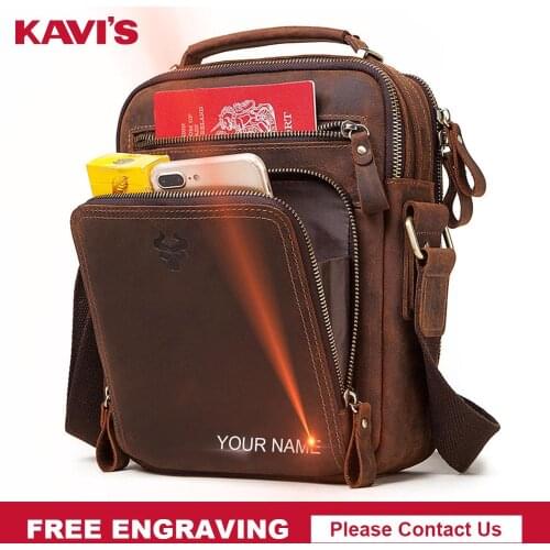 KAVIS Famous Brand Free Engraving Man Leather handbagbag Male Messenger Briefcase Crossbody Shoulder Business Bags For Men