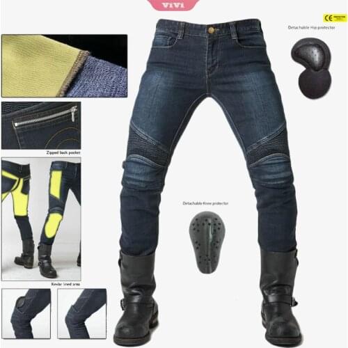 Mens New Double-layer Motorcycle Pants Classic Outdoor Riding Wear-resistant Drop-resistant Trousers With Protective Gear