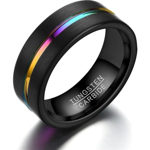 8mm Rainbow Tungsten Basic Ring For Men Women Classic Male Wedding Band Multi Color Jewelry Fraternal Rings For LGBT
