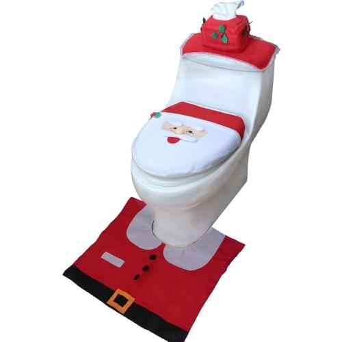 3-piece Set Santa Claus Toilet Seat Cover Bathroom Anti-slip Toilet Cover Mat Christmas Decoration Home Bathroom Kit