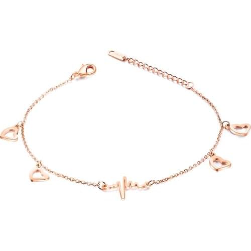 Stainless Steel electrocardiogram Heart Anklets For Women Rose Gold Color Charm Summer Foot Jewelry Gift Dropshipping