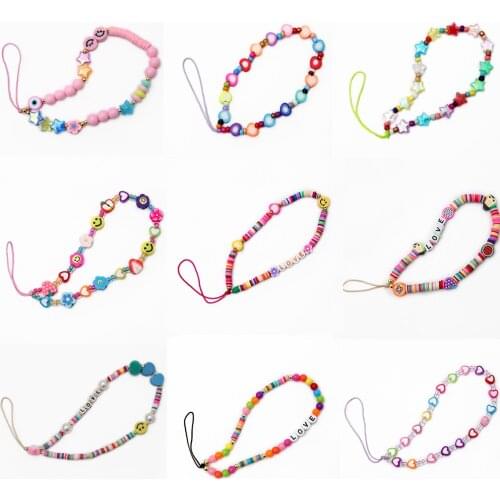 New Rainbow Acrylic Smile Fruit Beads Chain for Mobile Phone Anti-lost Cord Strap Wristband Bracelet Multi-use Lanyard