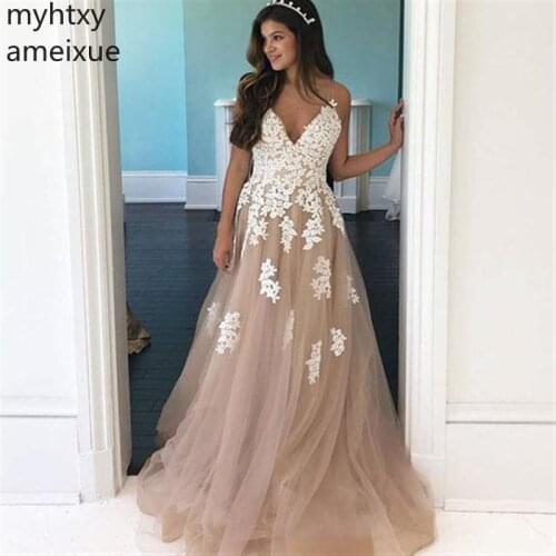 2020 New Elegant Long Spaghetti Straps Lace Appliques Tulle Event Evening Dresses Party Prom Formal Gowns Plus Size Custom Dress