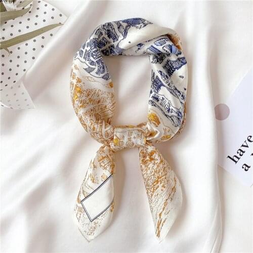 2021 New Lady Scarf Small Neck Hairband Fashion Small Natural Silk Scarves Square Women Bandana Design Print Kerchief Spring