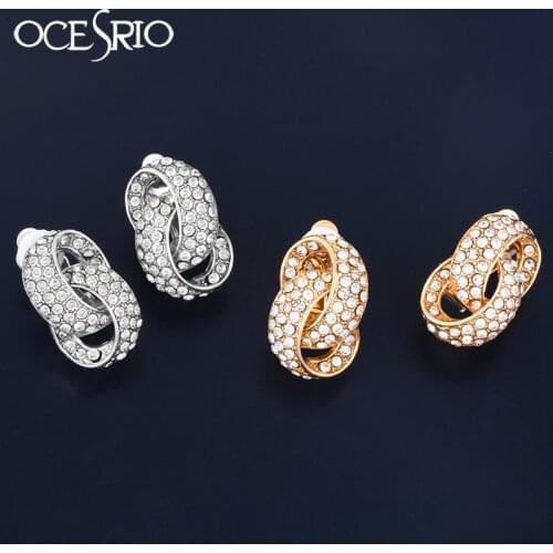 Luxury Rhinestone Geometric Clip on Earrings for Women Without Piercing Wedding Crystal Ear Clips Bridal Party Jewelry ers-q62