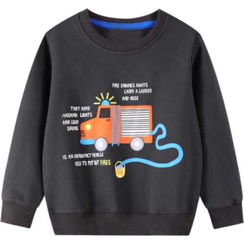 27Kids Boys Long Sleeves Fire Truck Pattern Solid Color Sweatshirts Kids Clothes Autumn Childrens Clothing 2-7Years