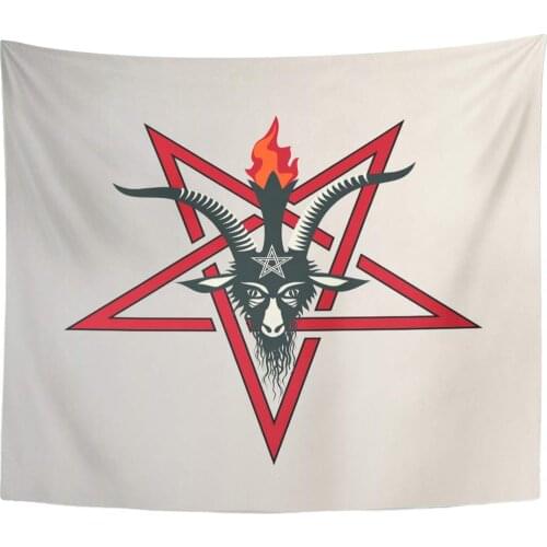 Occult Black Evil Satanic Goats Head Inscribed in Pentagram Metal Star Wicca Tapestry Home Decor Wall Hanging for Living Room