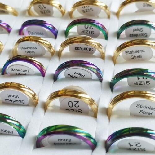 Wholesale 50 pcs 4mm fashion Two-color Inner arc Slash cut Stainless steel rings