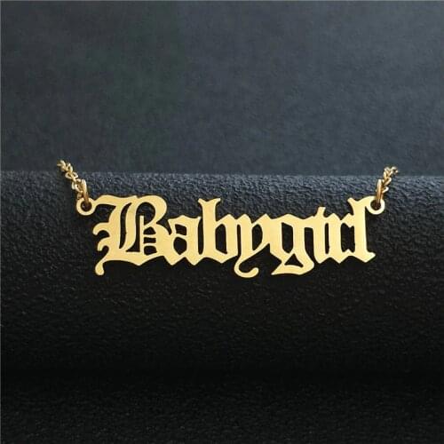 HCyes Baby Girl Necklace Old English Letter Babygirl Pendants Necklaces Stainless Steel Chain Choker Birthday Gift Jewelry