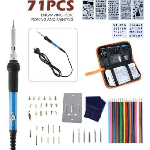 71Pcss Soldering Iron Kit Adjustable Temperature 220V 60W Solder Welding Tools For Pyrographic Wood Carve
