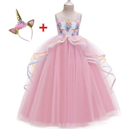 Baby Girls Dress Unicorn Appliqued Princess Dress Wedding Party Birthday Formal Dress Prom Gowns Elegant Kids Dresses For Girls