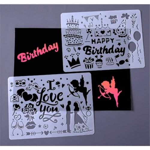 Hollow Painting Templates Birthday Cake Stencil DIY Theme Lace Ruler Scraping Drawing Model Album Decorative Cartoon Template
