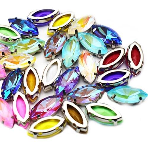 Sewing On Rhinestone Leaf Shape Glass Crystal Mocha Fluorescence Flatback Gem Silver Hollow Claw For Clothes Nail Accessories