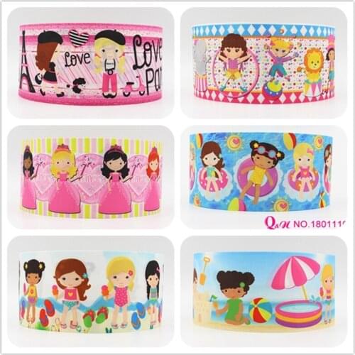 Q&N ribbon 16mm 22mm 25mm 38mm 50mm 75mm girl princess printed grosgrain ribbon webbing 50yards/roll for hair tie free shipping