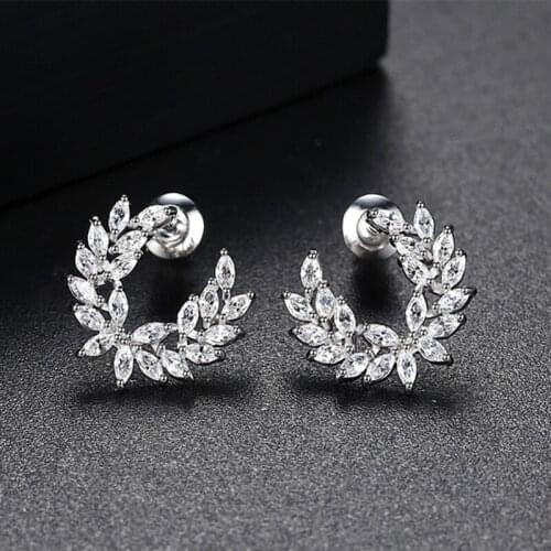 Trendy Crystal Flower Stud Earrings cubic zirconia small Leaf plant Earrings For Women Fashion Jewelry 2020