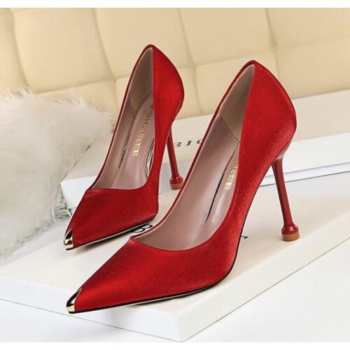 Women Shoes Pumps Pointed Toe Hollow Word band 10CM thin High Heels Boat Wedding Dress Office Party Shoes