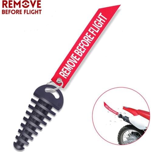 Remove Before Flight Key Chains for KTM CR Black Rubber Muffler Exhaust Silencer Motorcycle Wash Plug Red Streamer Keychain Tag