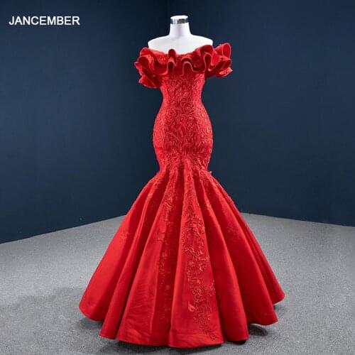 J67173 Red Colour Mermaid Evening Dress 2020 Appliques Lace Up Back Boat Neck With Sleeveless vestiti cerimonia donna