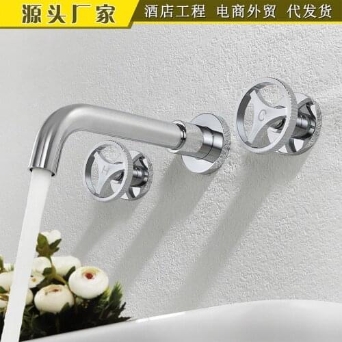 Air into wall type revolving basin faucet silver hot and cold copper concealed integrated bathroom counter basin faucet
