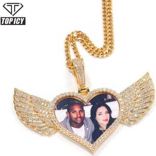 Hip hop jewelry romantic diy angel wing flash memory photo necklace heart shape jewelry accessories pendant necklace