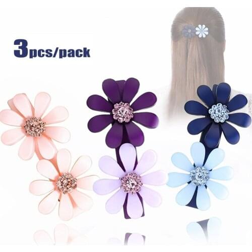 3pcs Fashion Flower Hairpin - Rhinestone Hair Clip Ornament Barrettes for Women Girls Acetate Hair Accessory Jewelry for Tiara