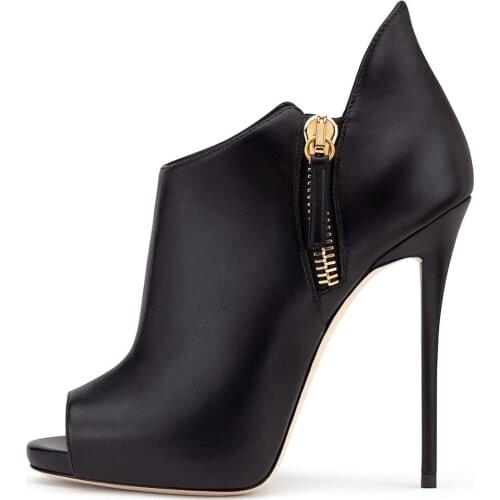 Women Ankle Boots Autumn Winter Peep Toe High Heel Fashion Sexy Zipper Black PU Leather Platform Booties Evening Dress Ladies