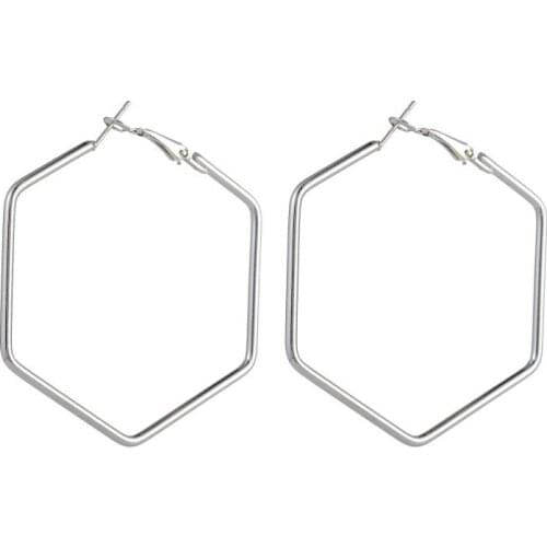 Punk Fashion Jewelry Smooth Hexagon Big Hoop Earrings For Women Lady Large Geometric Hollow Statement Loop Earring Gifts