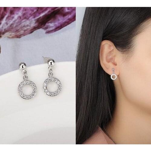 S925 Silver Needle Temperament Korean Personality Small Fresh Circle Zircon Earrings Aretes Earings Fashion Jewelry for Women