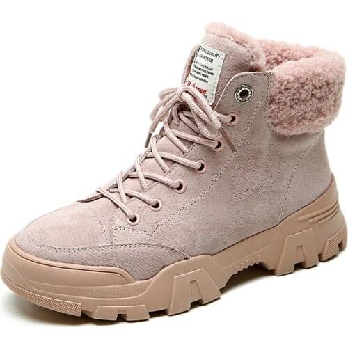 Winter Women Genuine Leather Snow Boots Pink Plush Warm Fur Causal Boots Shoes Sneakers Ankle Booties Platform Thick Sole Mujer