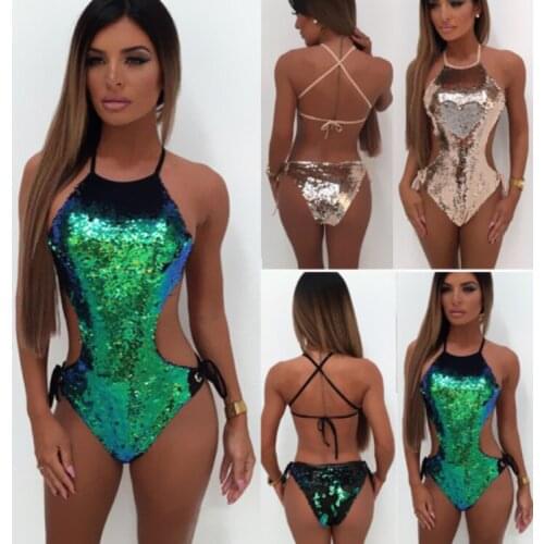 2021 Slim Bandage Bodysuit With Sequin Sexy Summer Beach Wear Womens Sleeveless Rompers Gradient Color Bodycon Bodysuit