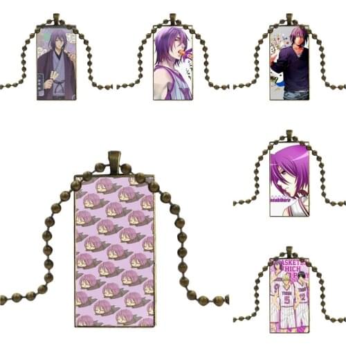 Japan Anime Kuroko No Basket Murasakibara For Women Choker Glass Pendant Necklace Handmade Half Pendant Rectangle Necklace