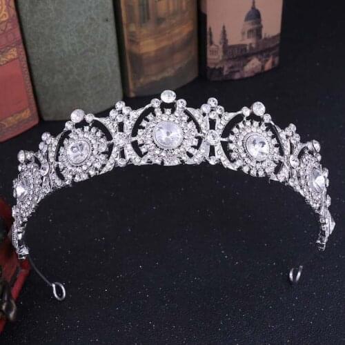Gold Vintage Elegant Baroque Queen Hair Jewelry Crystal Tiara And Crown Headband For Women Bride Wedding Prom Party
