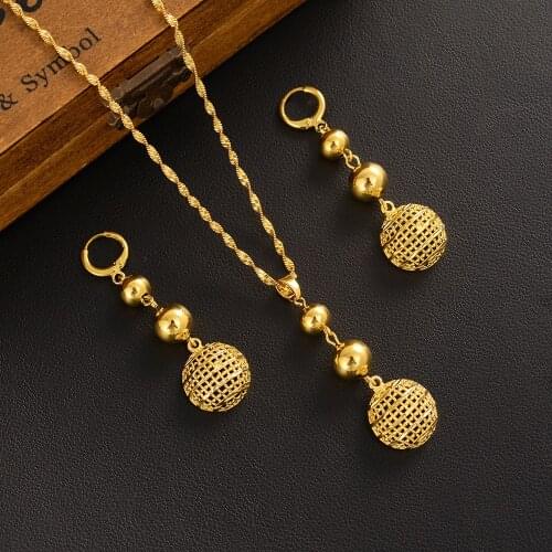 Gold color Elegant Bridal Jewelry beads ball Necklace Earrings for Girl Party Gift wedding Engagement party Jewelry Sets