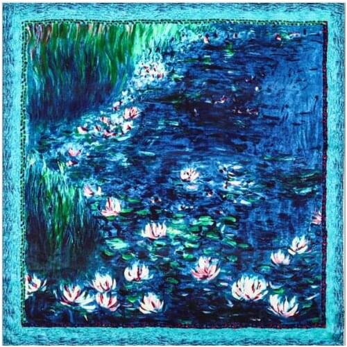 12mm Real Silk Hijab Scarf Luxury Pure Silk Stain Scarfs Soft Silky High Quality Women Designer Oil Painting Printing Head Scarf