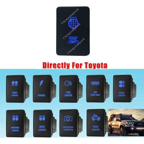 DIY Switch 12V 3Amp Blue LED ROOF LIGHTS Push Button Switch ON OFF For Toyota 2015 Hilux Prado 150 200 Rav4 + Wire