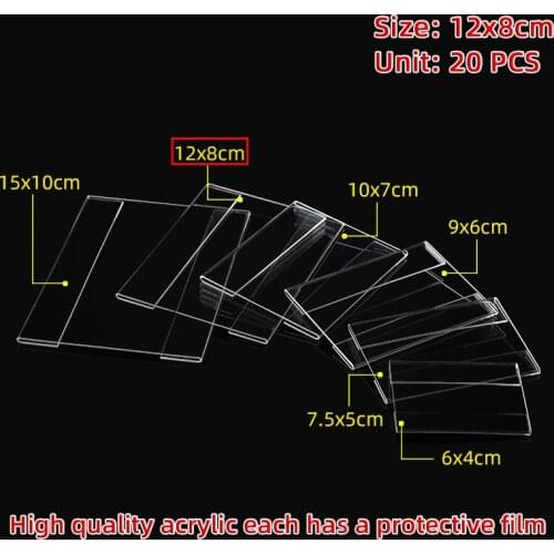 12x8cm 20PCS Acrylic sign holder frame adhesive price label tag name card display rack wall amounting flat price card clip frame