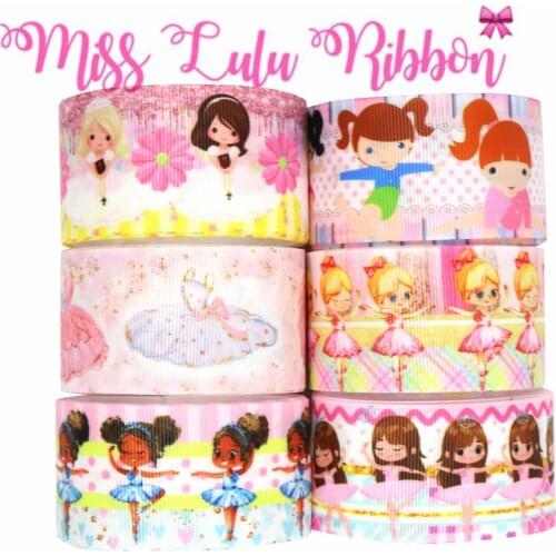 16mm-75mm Ballet Dancing Girl Dress Flower Printed Grosgrain/Foe Ribbon Check Spot Wave DIY Hair Bands Party Decor 50yards/roll