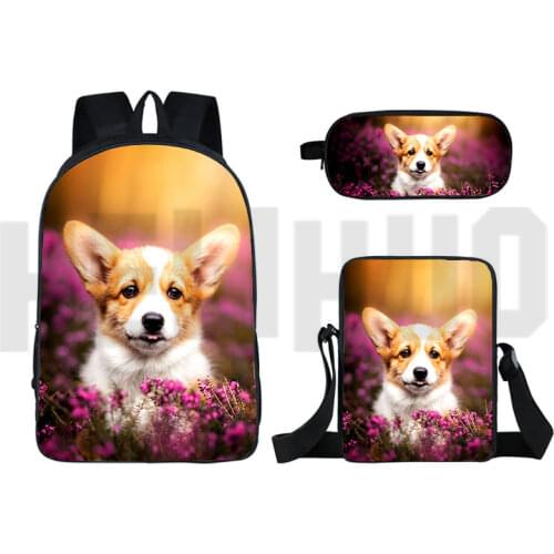 3D Pet Dog Welsh Corgi Pembroke Backpack Cute Korgi Book bag Women Kawaii Rucksacks Laptop Shoulder Bag School bag Pencil Case