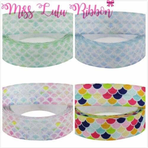 5/8"16mm Scale Series Gradient Color Patterns Printed Fold Over Elastic Ribbon Hair Band Making DIY Gift Packing 50yards/roll
