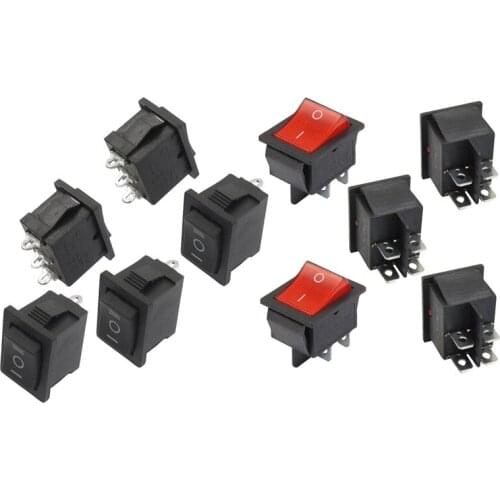 5Pcs Red Illuminated Light On/Off Dpst Boat Rocker Switch 16A/250V 20A/125V Ac & 5Pcs Spdt On/Off/on Mini Black 3 Pin Rocker Swi